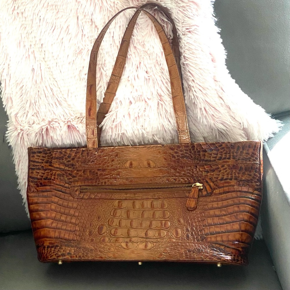 Brahmin Brown Leather Tote with Crocodile Embossing